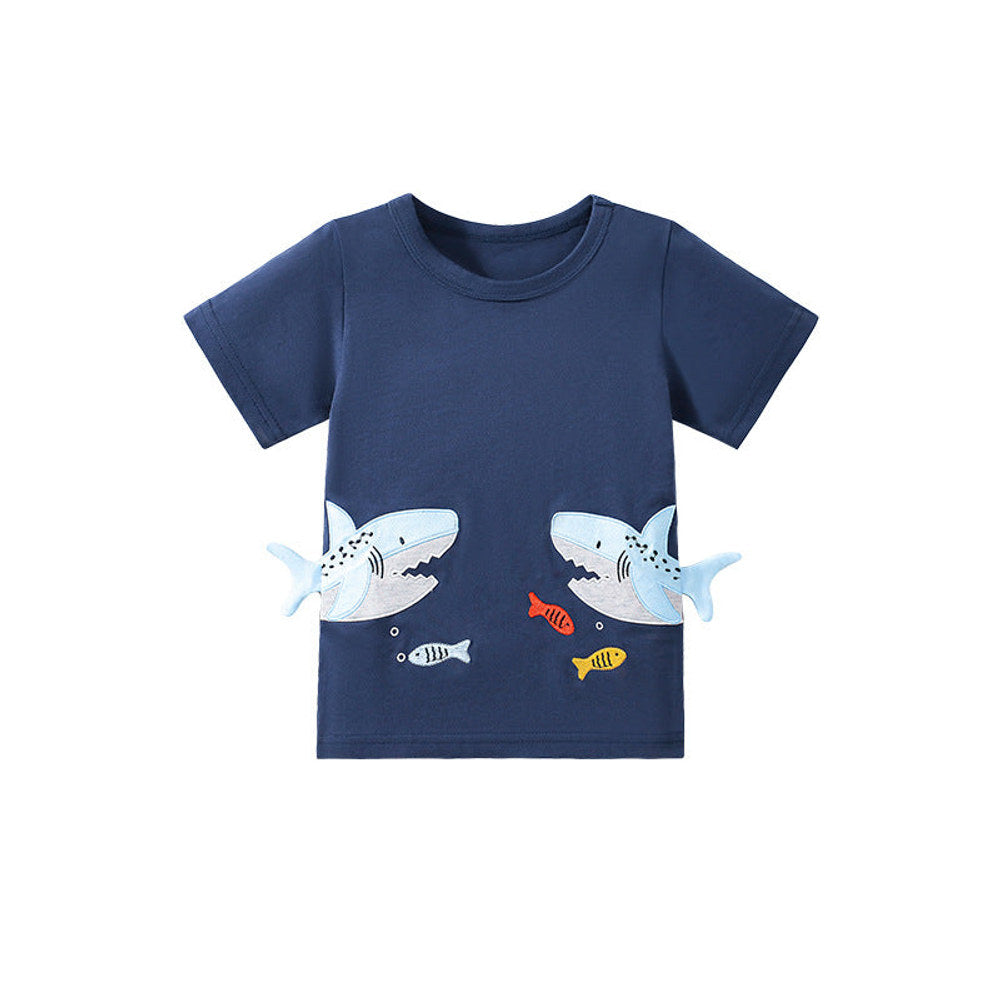 MyKids-USA® Boys’ Cartoon Sharks Pattern T-shirt in European and American Style