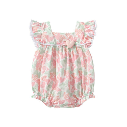 MyKids-USA® Baby Girls Cute Hearts Pattern Fly Sleeves bodysuit