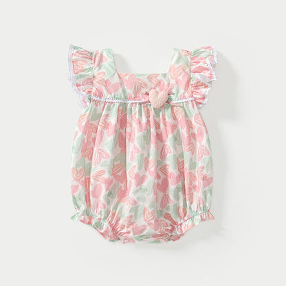MyKids-USA® Baby Girls Cute Hearts Pattern Fly Sleeves bodysuit