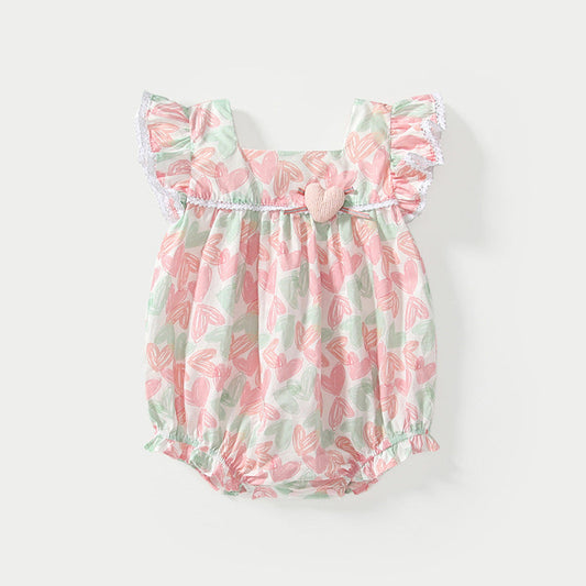 MyKids-USA® Baby Girls Cute Hearts Pattern Fly Sleeves bodysuit