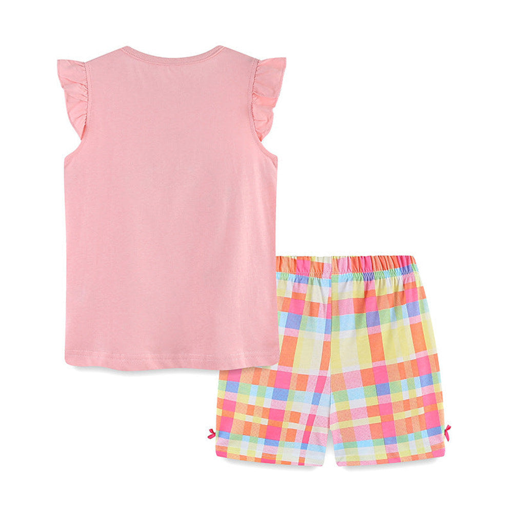 MyKids-USA® Baby Kids Cartoon Jellyfish Pattern Vest and Plaid Shorts Clothing Set for Girls