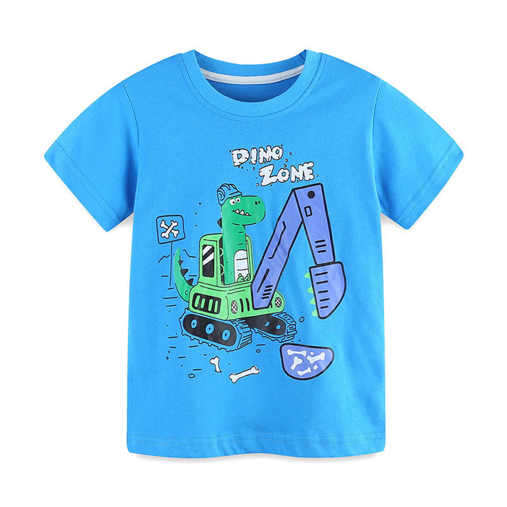 MyKids-USA® Boys’ Engineering Car Cartoon Pattern T-shirt in European and American Style