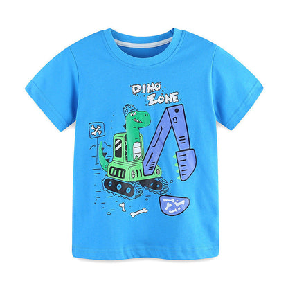MyKids-USA® Boys’ Engineering Car Cartoon Pattern T-shirt in European and American Style