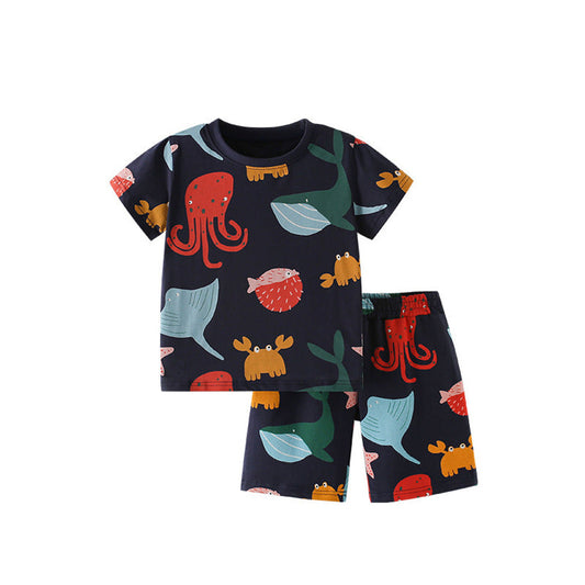 MyKids-USA® Baby Kids Marine Animals Cartoon Pattern T-shirt and Shorts Clothing Set for Boys