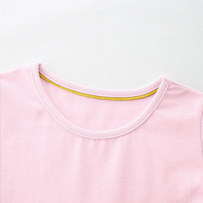 MyKids-USA® Pure Cotton Colorful Rainbow Pattern Short Sleeves Pink Dress for Stylish Girls