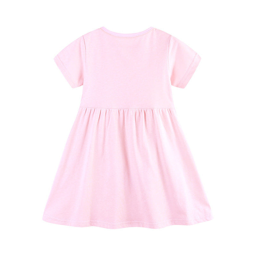 MyKids-USA® Pure Cotton Colorful Rainbow Pattern Short Sleeves Pink Dress for Stylish Girls