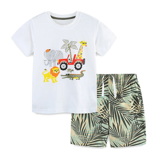 MyKids-USA® Baby Kids Jungle Animals Cartoon Pattern T-shirt and Shorts Clothing Set for Boys