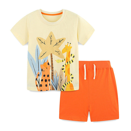 MyKids-USA® Baby Kids Jungle Animals Cartoon Pattern T-shirt and Shorts Clothing Set for Boys