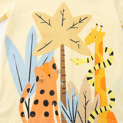 MyKids-USA® Baby Kids Jungle Animals Cartoon Pattern T-shirt and Shorts Clothing Set for Boys