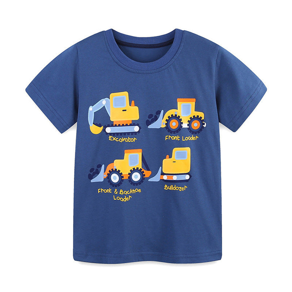 MyKids-USA® Boys’ Engineering Car Cartoon Pattern T-shirt in European and American Style