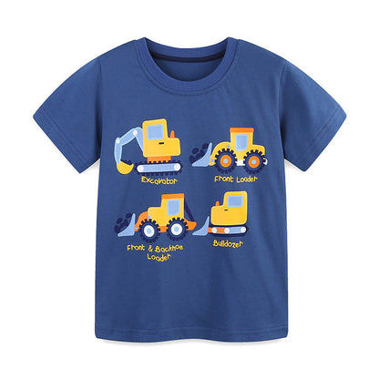 MyKids-USA® Boys’ Engineering Car Cartoon Pattern T-shirt in European and American Style