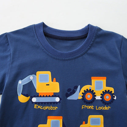 MyKids-USA® Boys’ Engineering Car Cartoon Pattern T-shirt in European and American Style