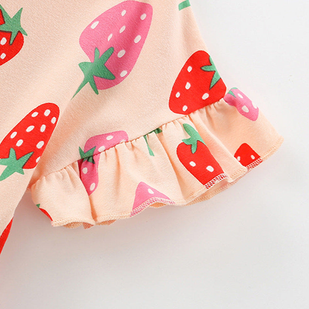 MyKids-USA® Strawberry Fruits Pattern Short Sleeves Dress for Stylish Girls