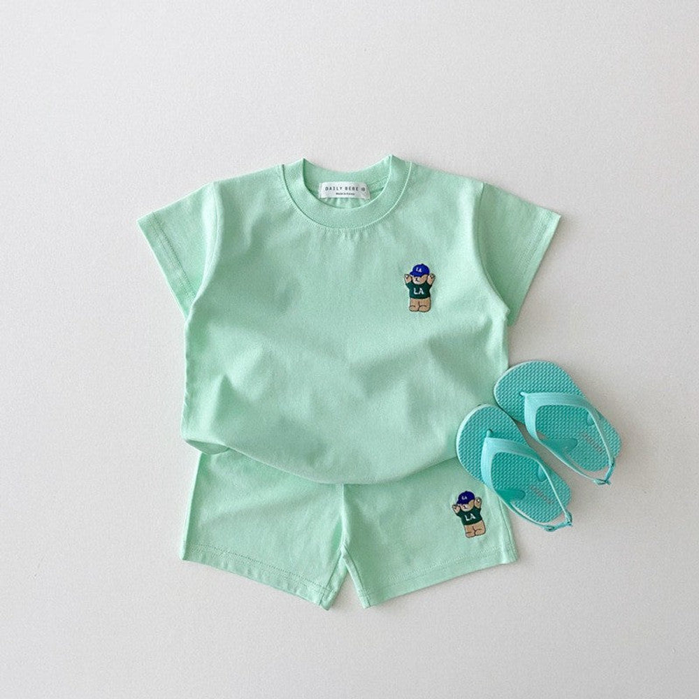 MyKids-USA® Baby Kids Teddy Bear Pattern T-shirt and Shorts Clothing Set