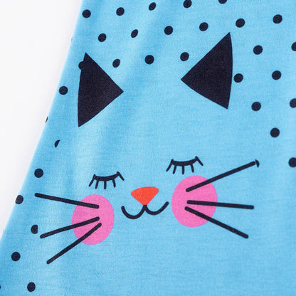 MyKids-USA® Cartoon Cat and Dots Pattern Short Sleeves Dress for Stylish Girls