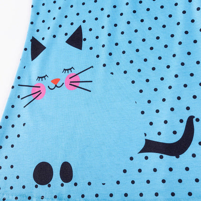 MyKids-USA® Cartoon Cat and Dots Pattern Short Sleeves Dress for Stylish Girls