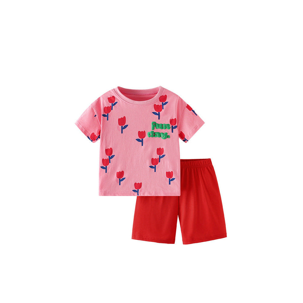 MyKids-USA® Baby Kids Flowers and Letters Pattern T-shirt and Shorts Clothing Set for Girls