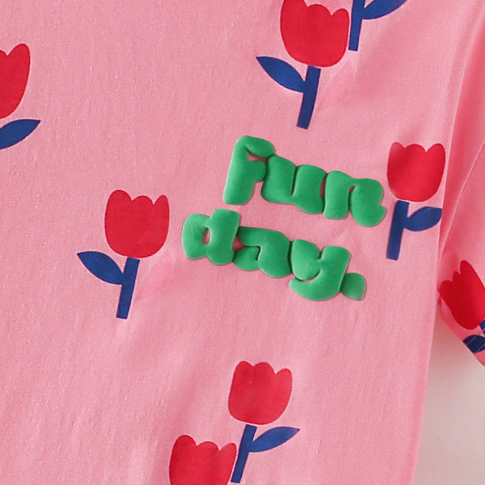 MyKids-USA® Baby Kids Flowers and Letters Pattern T-shirt and Shorts Clothing Set for Girls