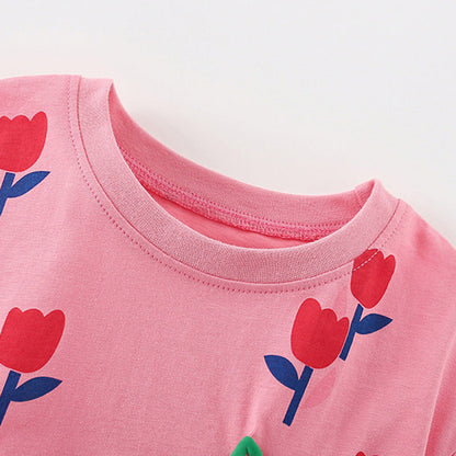 MyKids-USA® Baby Kids Flowers and Letters Pattern T-shirt and Shorts Clothing Set for Girls