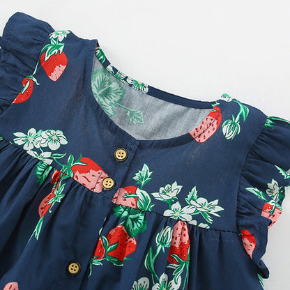 MyKids-USA® Vintage Flowers Pattern Fly Sleeves Dress for Stylish Girls