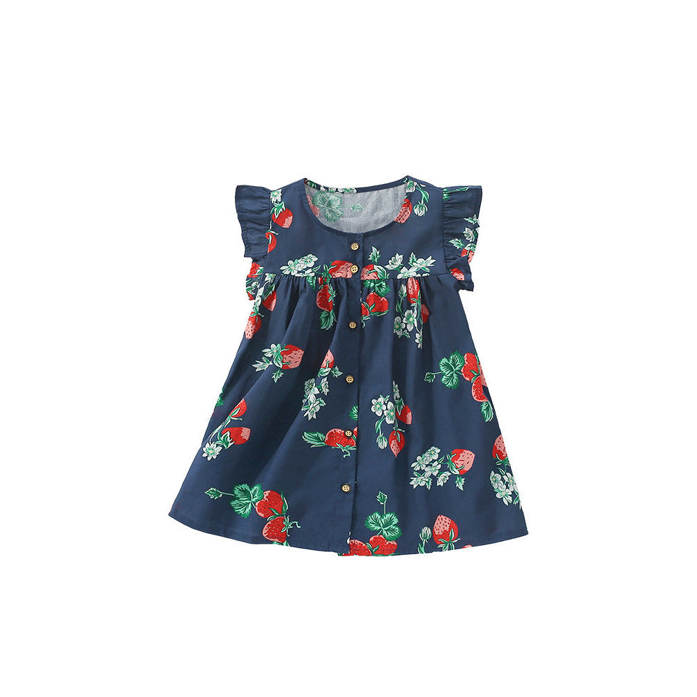 MyKids-USA® Vintage Flowers Pattern Fly Sleeves Dress for Stylish Girls