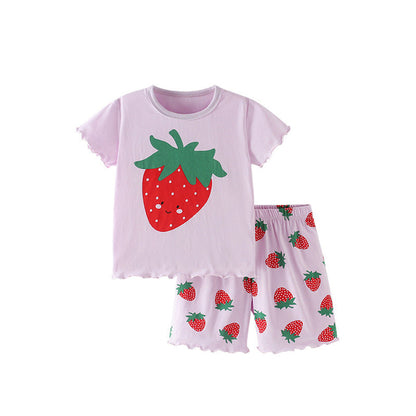 MyKids-USA® Baby Kids Strawberry Cartoon Pattern T-shirt and Shorts Clothing Set for Girls