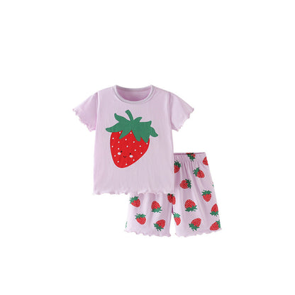 MyKids-USA® Baby Kids Strawberry Cartoon Pattern T-shirt and Shorts Clothing Set for Girls