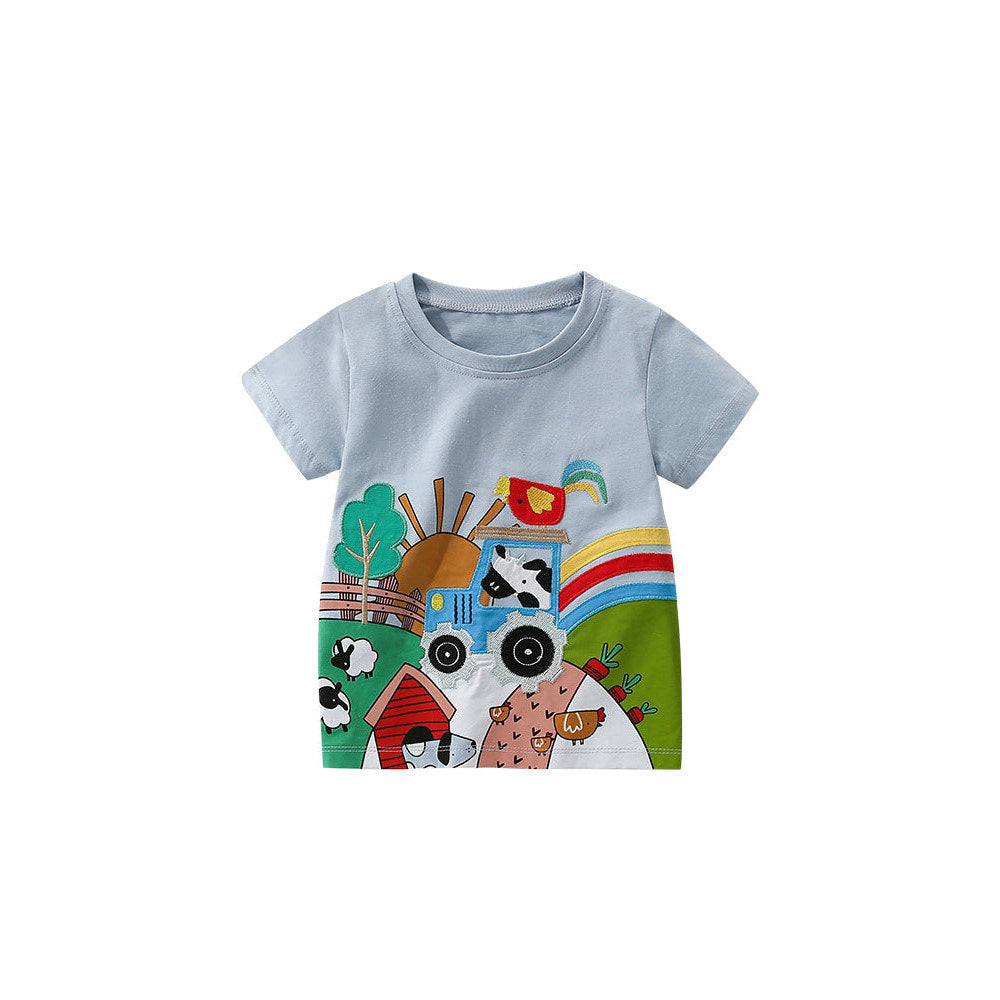 MyKids-USA® Boys’ Cartoon Animals and Farm Pattern T-shirt in European and American Style