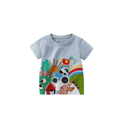 MyKids-USA® Boys’ Cartoon Animals and Farm Pattern T-shirt in European and American Style