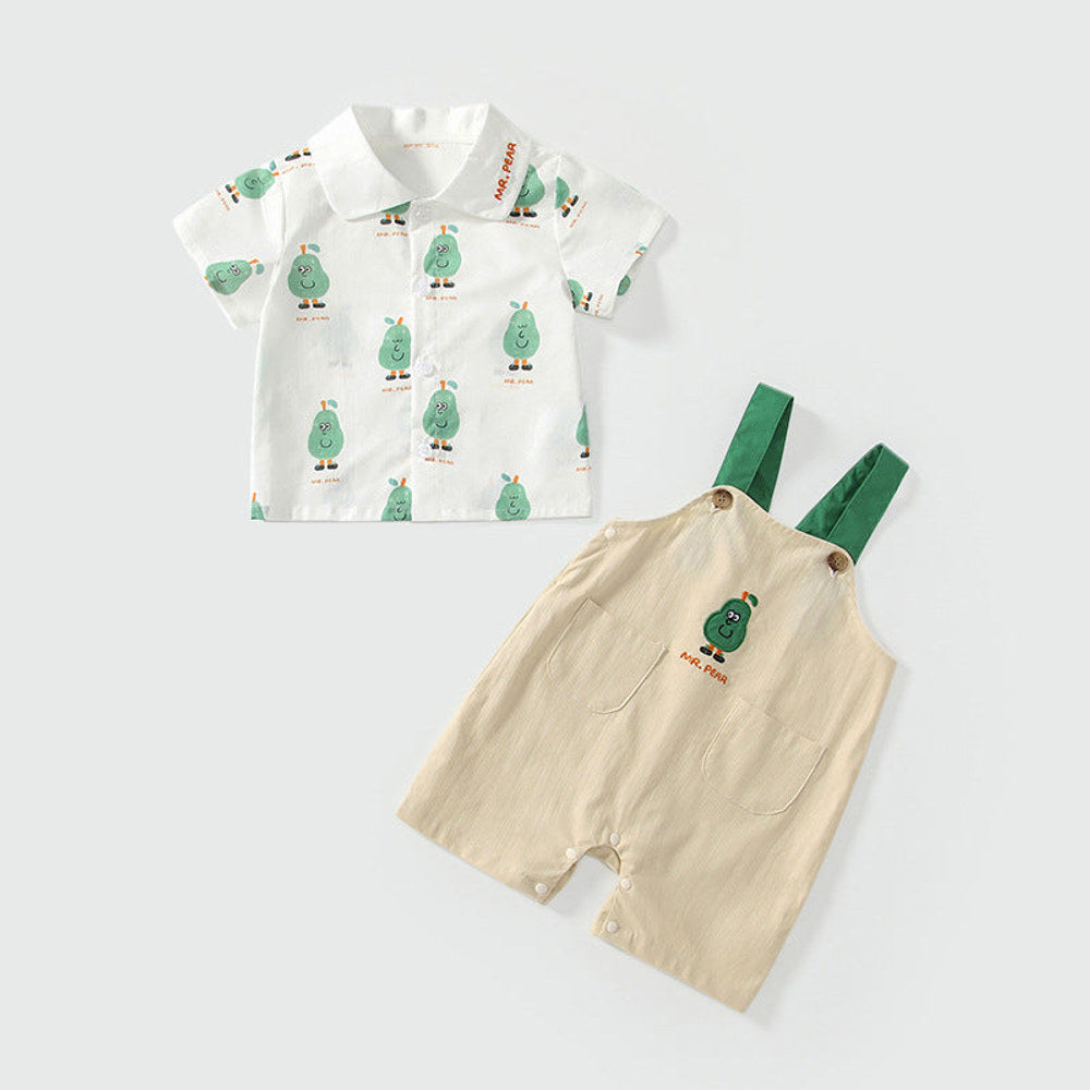 MyKids-USA® Baby Kids Cartoon Fruits Pattern Short Sleeves Top Shirt and Overalls Clothing Set