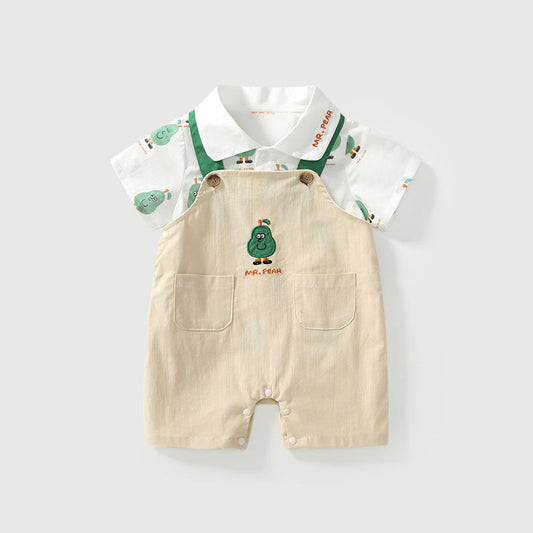 MyKids-USA® Baby Kids Cartoon Fruits Pattern Short Sleeves Top Shirt and Overalls Clothing Set