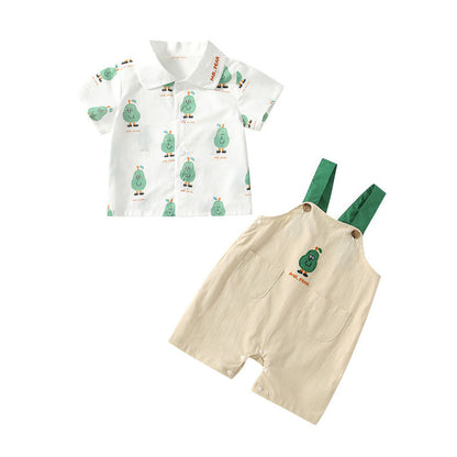 MyKids-USA® Baby Kids Cartoon Fruits Pattern Short Sleeves Top Shirt and Overalls Clothing Set