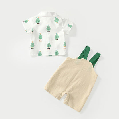 MyKids-USA® Baby Kids Cartoon Fruits Pattern Short Sleeves Top Shirt and Overalls Clothing Set