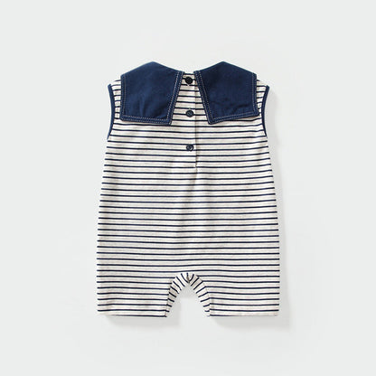 MyKids-USA® Baby Kids Sleeveless Casual Striped Navy Collar Rompers