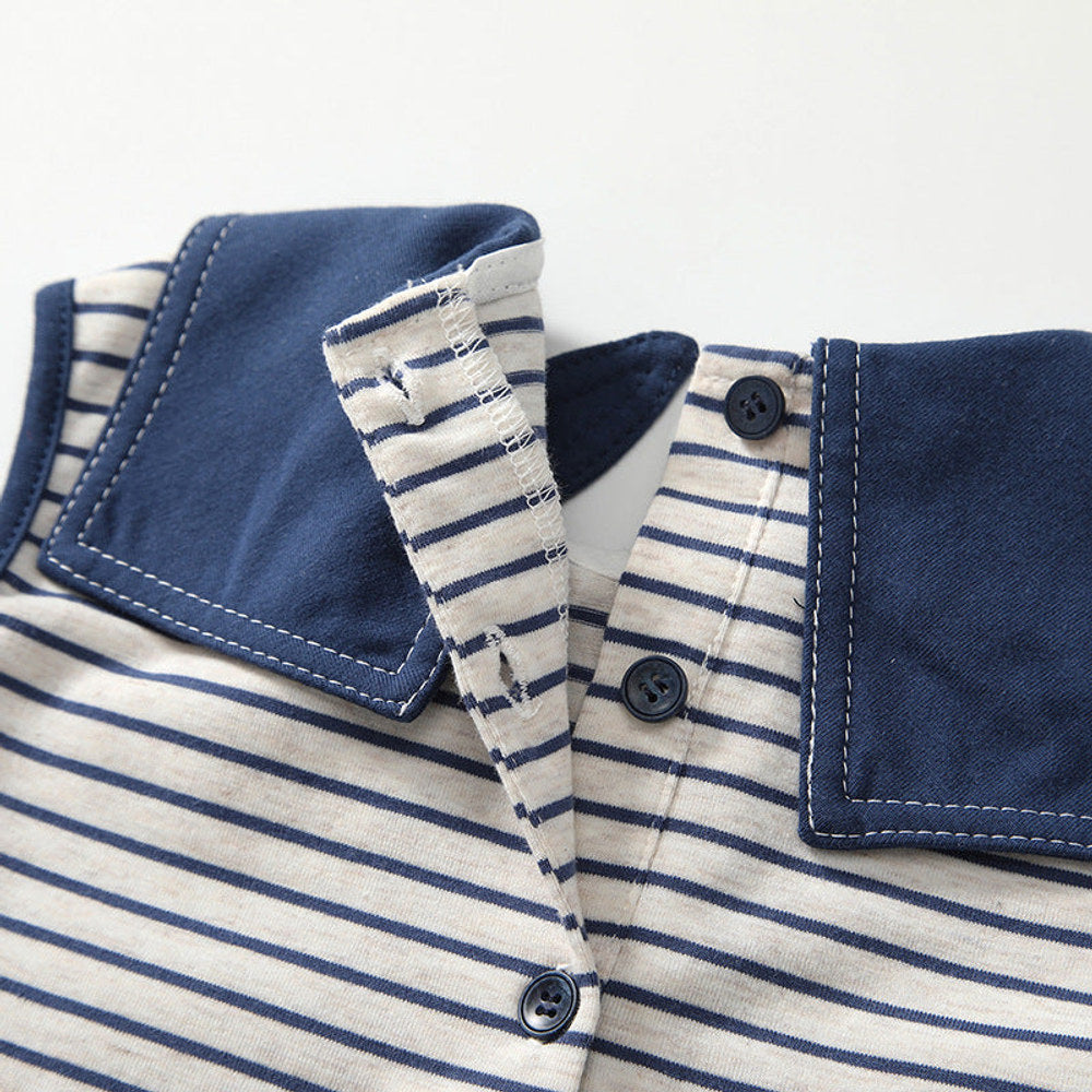 MyKids-USA® Baby Kids Sleeveless Casual Striped Navy Collar Rompers