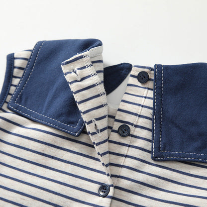 MyKids-USA® Baby Kids Sleeveless Casual Striped Navy Collar Rompers