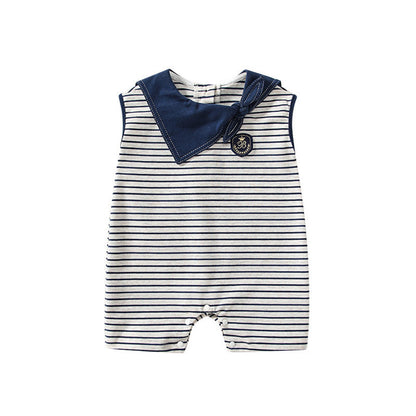 MyKids-USA® Baby Kids Sleeveless Casual Striped Navy Collar Rompers