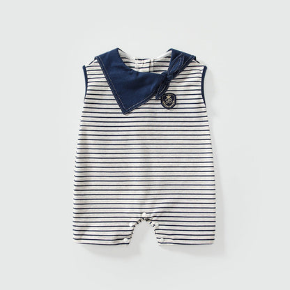 MyKids-USA® Baby Kids Sleeveless Casual Striped Navy Collar Rompers