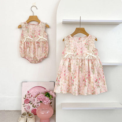 MyKids-USA® Girls Cute Flowers Pattern Sleeveless bodysuit or Dress – Princess Sister Matching