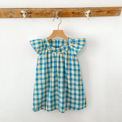 MyKids-USA® Baby Girls French-style Flowers Pattern Fly-sleeved Plaid bodysuit or Dress – Princess Sister Matching