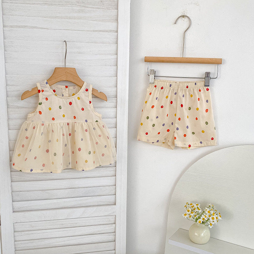 MyKids-USA® Baby Kids Polka Dots Pattern Sleeveless Top and Shorts Clothing Set or bodysuit for Girls