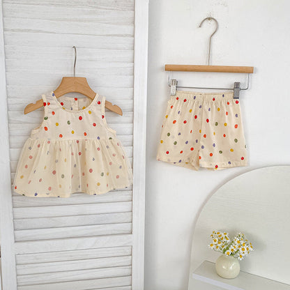 MyKids-USA® Baby Kids Polka Dots Pattern Sleeveless Top and Shorts Clothing Set or bodysuit for Girls