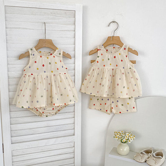 MyKids-USA® Baby Kids Polka Dots Pattern Sleeveless Top and Shorts Clothing Set or bodysuit for Girls