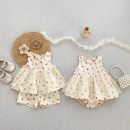 MyKids-USA® Baby Kids Polka Dots Pattern Sleeveless Top and Shorts Clothing Set or bodysuit for Girls