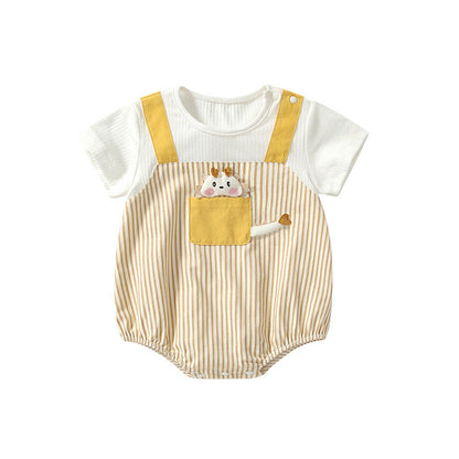 MyKids-USA® Baby Girls Short Sleeves Cute Overalls Pattern Striped bodysuit