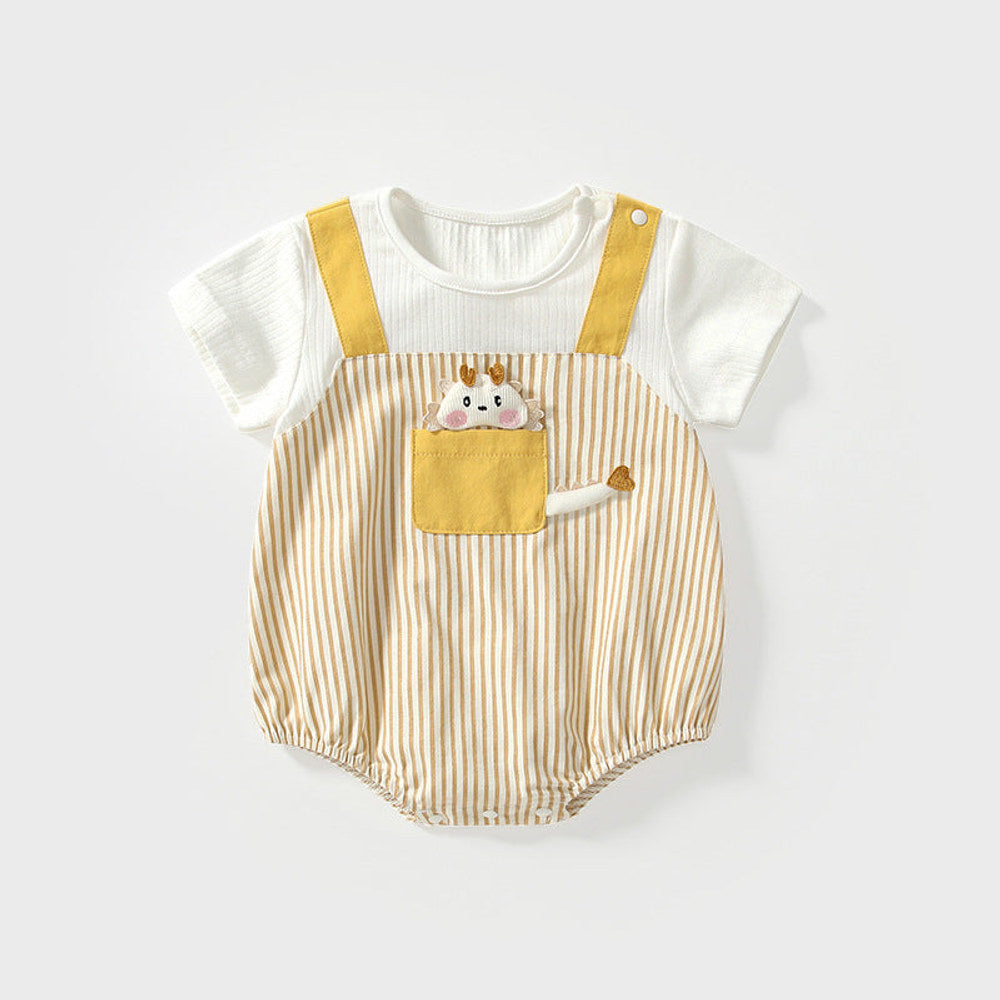 MyKids-USA® Baby Girls Short Sleeves Cute Overalls Pattern Striped bodysuit