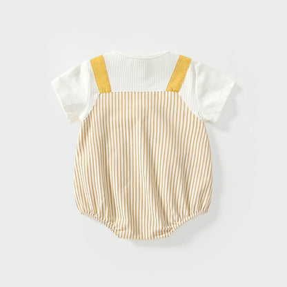 MyKids-USA® Baby Girls Short Sleeves Cute Overalls Pattern Striped bodysuit