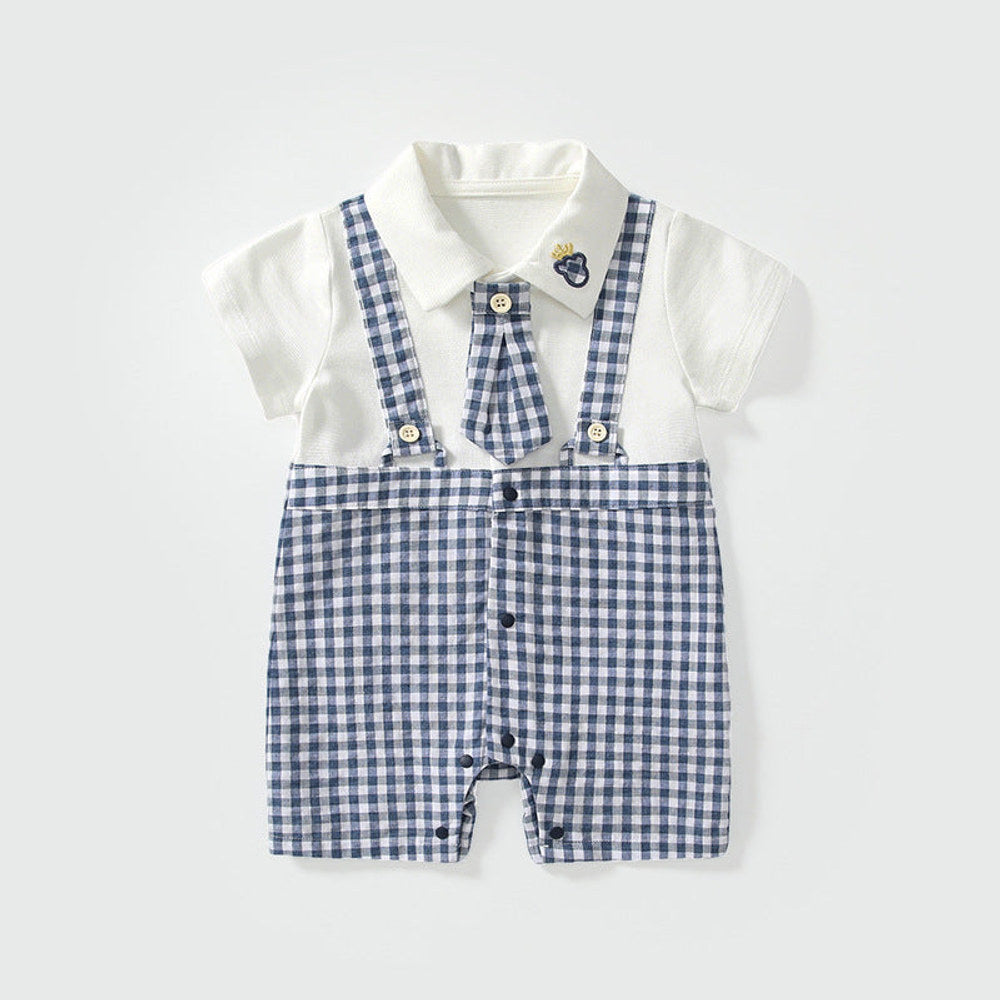 MyKids-USA® Baby Boys Short Sleeves Cute Plaid Pattern Preppy Style Rompers