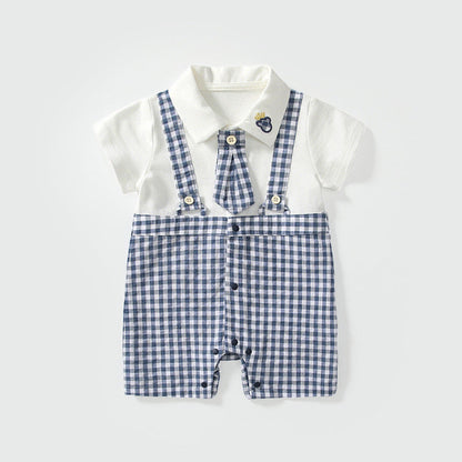 MyKids-USA® Baby Boys Short Sleeves Cute Plaid Pattern Preppy Style Rompers
