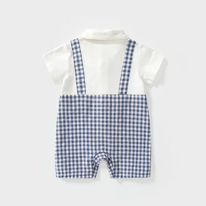 MyKids-USA® Baby Boys Short Sleeves Cute Plaid Pattern Preppy Style Rompers